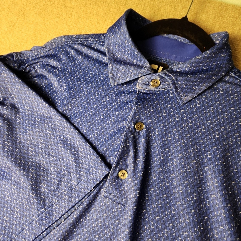 FootJoy Golf Polo Mens Medium Blue Geometric Print Excellent ProDry Short Sleeve